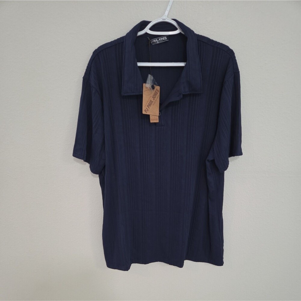 NWT Paul Jones Men,s Textured/Ribbed Knit Polo Shirt Size XL Blue